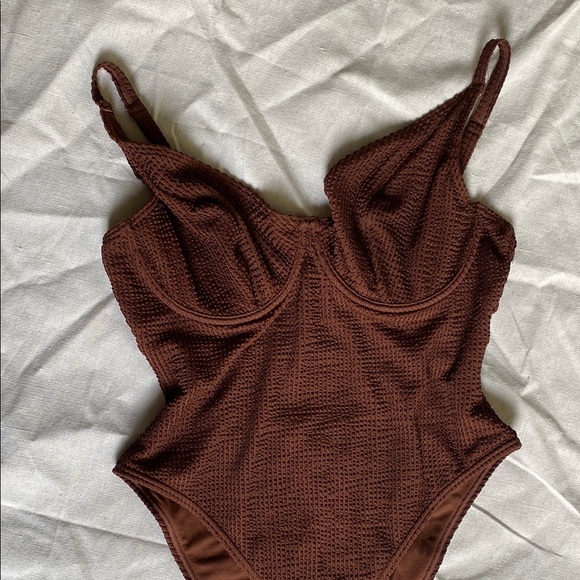 ASOS Chocolate Ribbed One-Piece Swimsuit - Picture 2 of 5